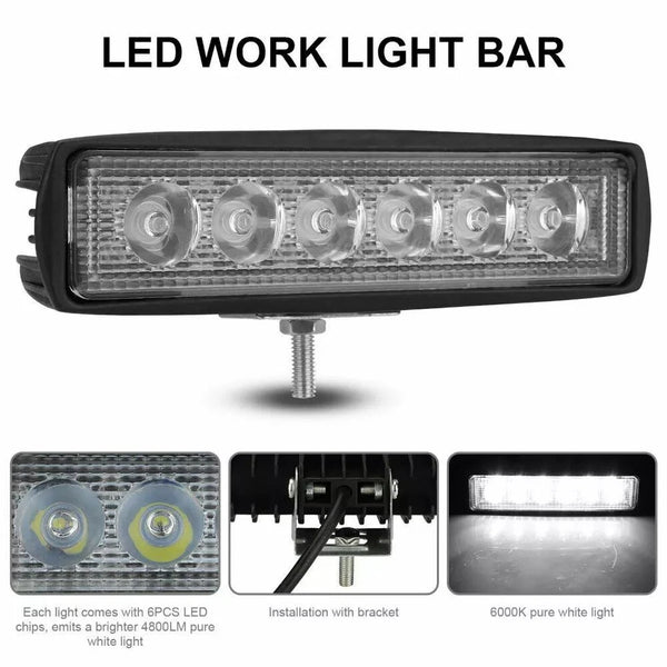 6" 72W LED Work Light Bar Spot Pods